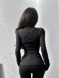 Polka Dot Flocked Stand Collar Yoga Top for Women, Fitness Tight Top, Slim Fit, Slimming, Casual Yoga Jacket