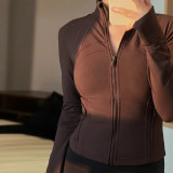 lu Spring/Summer Double-Sided Brushed Slim-Fit Stretchy Quick-Dry Stand-Up Collar Jacket Yoga Coat Casual Versatile Yoga Wear