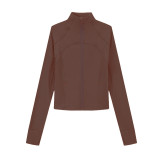 Lu ribbed short zip-up cardigan defin slim-fit sports jacket stand-up collar yoga coat for women casual versatile autumn