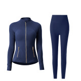 lu Long Stand Collar Yoga Set Defin Women's Sports Brushed Top Elastic Quick-Dry Tight Pants Yoga Outfit Set