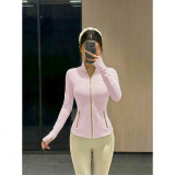 Spring/Summer 4.0 New Model Women's Quick-Dry Stretch Slim Fit Sports Jacket with Gold Zipper and Brushed Stand Collar for Yoga
