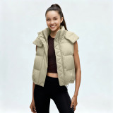 Winter white duck down puffer hooded short jacket for women, windproof, water-resistant, warm down vest