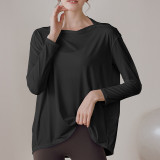 lu's same style spring-summer off-shoulder sports loose-fitting turtle-back long-sleeve yoga T-shirt