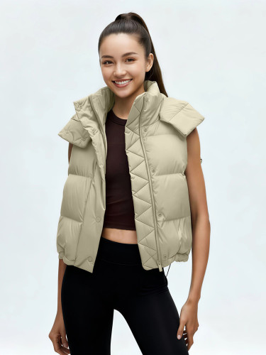 Winter white duck down puffer hooded short jacket for women, windproof, water-resistant, warm down vest
