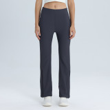 Slightly flared yoga pants for outdoor wear, high elasticity, butt-lifting, quick-dry, casual sports pants with zipper at the hem, ribbed yoga bell-bottom pants
