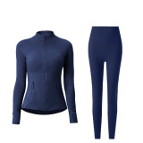 lu Long Stand Collar Yoga Set Defin Women's Sports Brushed Top Elastic Quick-Dry Tight Pants Yoga Outfit Set