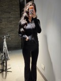 Polka Dot Flocked Stand Collar Yoga Top for Women, Slim Fit, Fashionable, Casual, Short Yoga Jacket