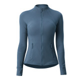 lu autumn and winter skin-friendly double-sided brushed elastic defi top sports slim-fit stand-up collar jacket yoga coat for women