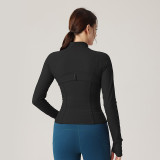 Lu ribbed short zip-up cardigan defin slim-fit sports jacket stand-up collar yoga coat for women casual versatile autumn
