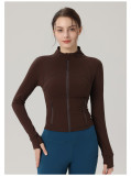 Short gold-zippered spring double-sided brushed Defin top, slim-fit, stretchy, quick-drying, stand-up collar jacket, yoga coat