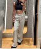 luscub autumn and winter elastic drawstring fleece-lined wide-leg straight sports casual sweatpants outdoor women's trendy loose pants