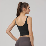 Navel-revealing top with chest pads, shockproof, can be worn as an outer layer or inner layer, beautiful back sports bra, yoga tank top, quick-drying for sports