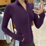 lu Spring/Summer Double-Sided Brushed Slim-Fit Stretchy Quick-Dry Stand-Up Collar Jacket Yoga Coat Casual Versatile Yoga Wear