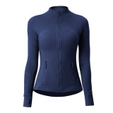 lu autumn and winter skin-friendly double-sided brushed elastic defi top sports slim-fit stand-up collar jacket yoga coat for women