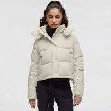 lu Winter Four-Grid White Duck Down Warm Yoga Jacket lu Detachable Hooded Short Sports Down Jacket for Women