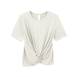 Short-sleeved, waist-cinching yoga top, tight-fitting women's outdoor Crescen round-neck sports T-shirt, breathable new model