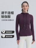 defin hooded spring-summer slim-fit yoga jacket for fitness, sports, outdoor running, body shaping, high elasticity, comfortable and quick-drying