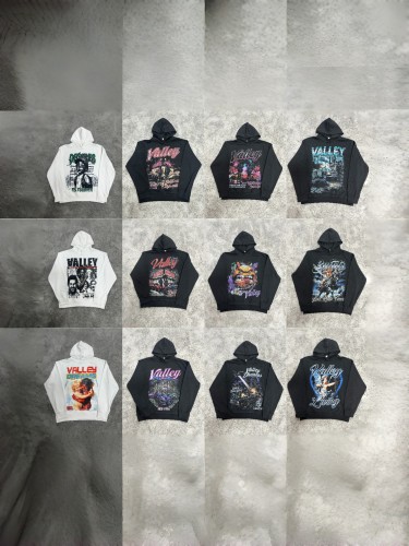 Cross-border American fashion brand VALE new vintage printed hoodie, American street hip-hop pure cotton versatile hooded sweatshirt