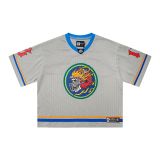 Cross-border trendy new printed mesh jersey, versatile American street hip-hop summer short-sleeve shirt