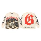 Cross-border American fashion new style American street hip-hop printed retro pure cotton casual long-sleeve T-shirt