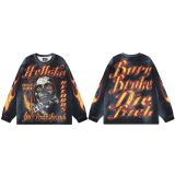 Cross-border American fashion Hellstar washed vintage distressed American street hip-hop printed long-sleeve T-shirt