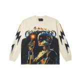 Cross-border American fashion new style American street hip-hop printed retro pure cotton casual long-sleeve T-shirt