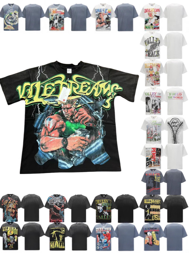 Cross-border American fashion VALE retro hip-hop street style American pure cotton short-sleeve T-shirt with character print