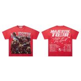 Cross-border American fashion MAJESTIK direct-print American street hip-hop printed rhinestone vintage washed short-sleeve T-shirt