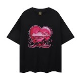 Trendy brand heart-printed short-sleeve T-shirt, unisex, loose fit for summer, suitable for couples
