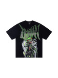 Cross-border American fashion  new rhinestone-printed American street hip-hop pure cotton loose-fit short-sleeve shirt