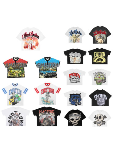 New 25ss Cross-Border Rhinestone Print American Streetwear High Street Short Sleeve T-Shirt