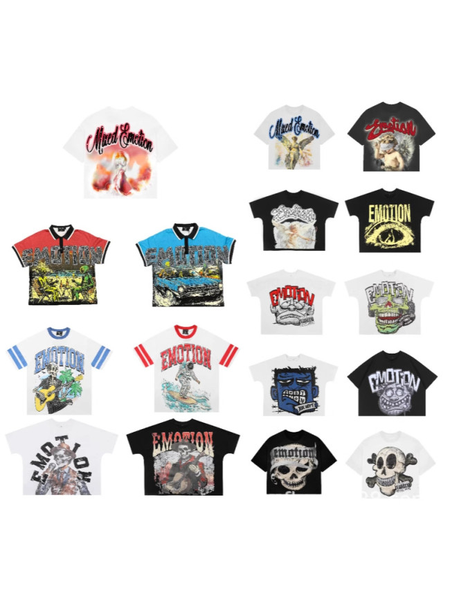 New 25ss Cross-Border Rhinestone Print American Streetwear High Street Short Sleeve T-Shirt