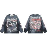 Cross-border American fashion Hellstar washed vintage distressed American street hip-hop printed long-sleeve T-shirt