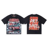 Cross-border trendy new American street hip-hop pure cotton vintage distressed casual versatile short-sleeve shirt