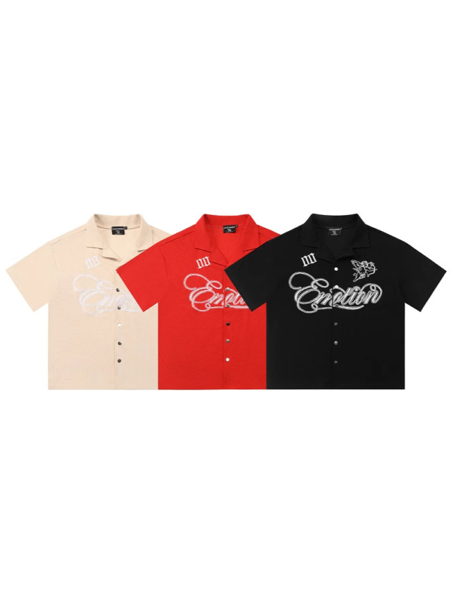 Cross-border foreign trade American fashion  new waffle knit American street casual breathable short-sleeve shirt