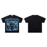 Cross-border American fashion MAJESTIK direct-print American street hip-hop printed rhinestone vintage washed short-sleeve T-shirt