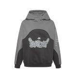 American-style autumn and winter HUNI SAINT foam letter print color-blocked drop-shoulder loose-fitting fleece hoodie for men and women