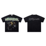Cross-border American fashion MAJESTIK direct-print American street hip-hop printed rhinestone vintage washed short-sleeve T-shirt
