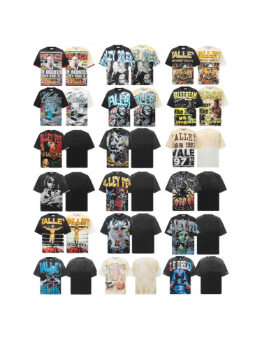 Cross-border American fashion brand VALE's new washed and distressed American hip-hop street print vintage pure cotton versatile short-sleeve T-shirt
