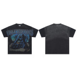 Cross-border foreign trade American fashion VALE new washed print rhinestone street American hip-hop casual pure cotton short-sleeve T-shirt