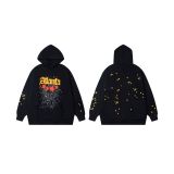 Sp5der Spider Web Foam Print Fleece-Lined Hoodie American Style Trendy Hip-Hop Loose Fit Hooded Sweatshirt Jacket for Men and Women