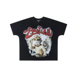 Cross-border American fashion  new rhinestone-printed American street hip-hop pure cotton loose-fit short-sleeve shirt