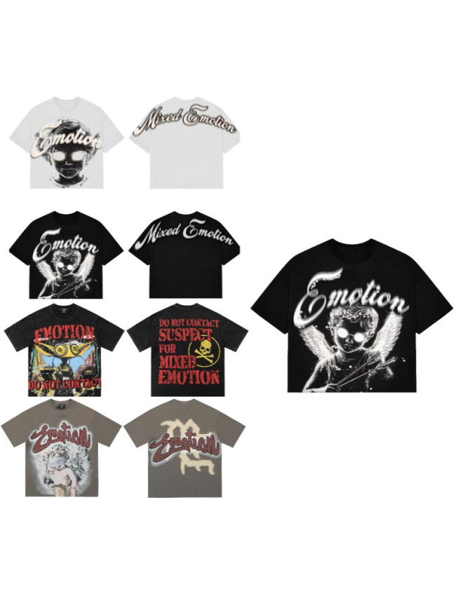 New 25ss Cross-Border American Street Style Pure Cotton Hip-Hop Short-Sleeve Casual Rhinestone T-Shirt