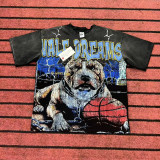 Cross-border American fashion brand VALE new American street hip-hop printed pure cotton versatile casual washed distressed short-sleeve T-shirt