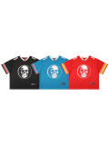 GODSPEED American high street skull print V-neck short-sleeve T-shirt for men and women, mesh breathable loose football sportswear