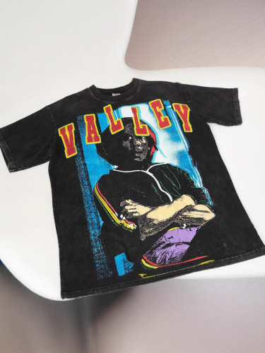 Cross-border American fashion VALE movie-themed full-print American street hip-hop summer pure cotton casual short-sleeve T-shirt