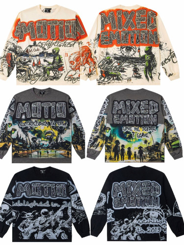 Cross-border American fashion  new American street hip-hop full-print pure cotton long-sleeve T-shirt