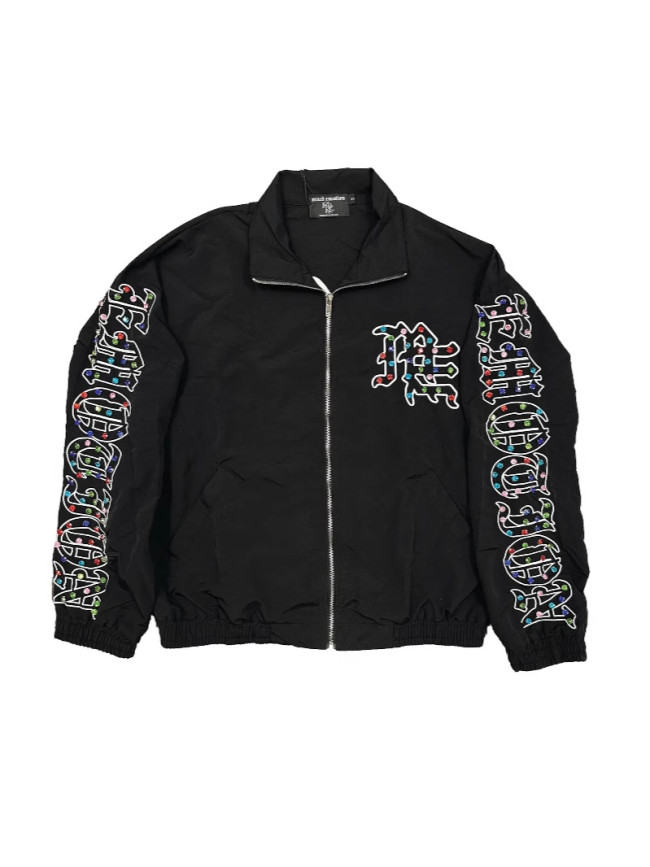 new rhinestone-printed zip-up hoodie, loose fit, unisex hoodie