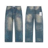 Cross-border American fashion VALE American high street streetwear hip-hop rhinestone distressed straight-leg denim pants