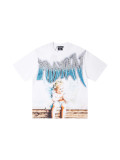 Cross-border American fashion  new rhinestone-printed American street hip-hop pure cotton loose-fit short-sleeve shirt